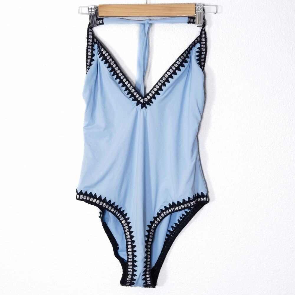 Bar III One Piece Swimsuit Size L Contrast Trim Retro Y2K Blue Black
